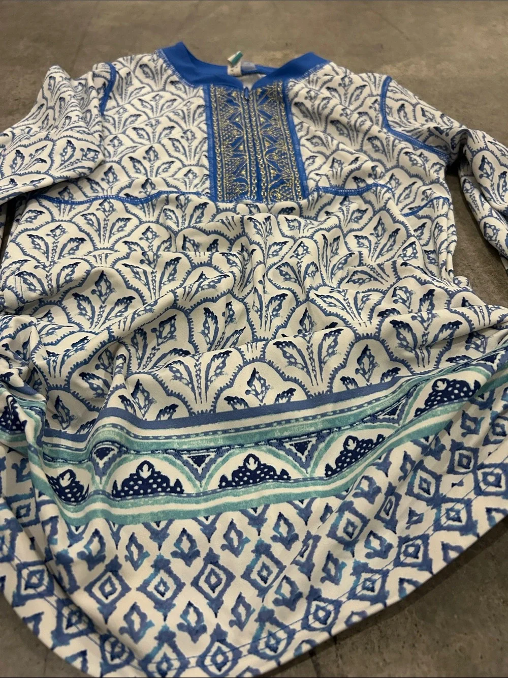 Cabana Life Girls' Blue and White Printed Long-Sleeve Rashguard